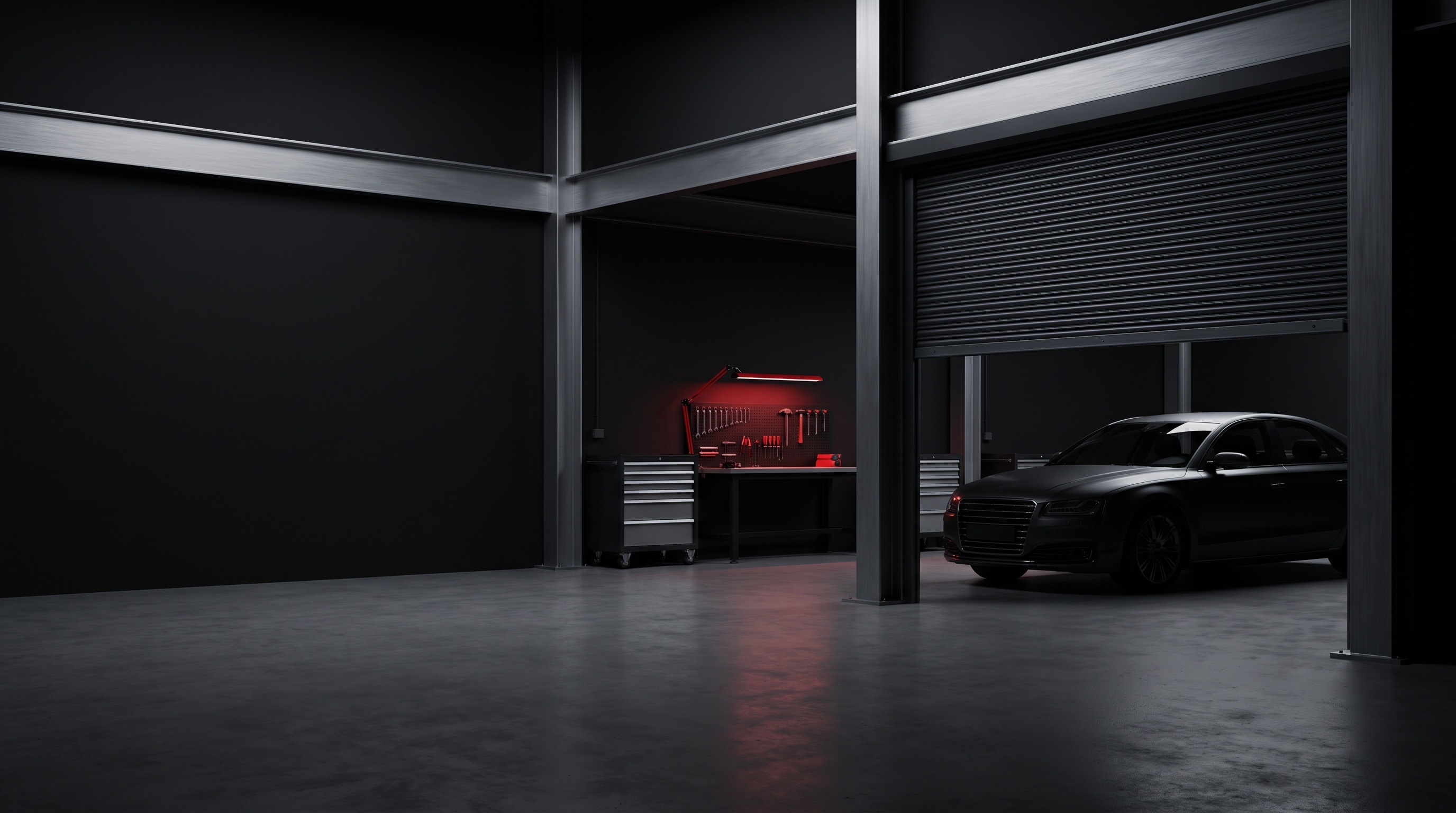 AI-generated image of a European service workshop at night